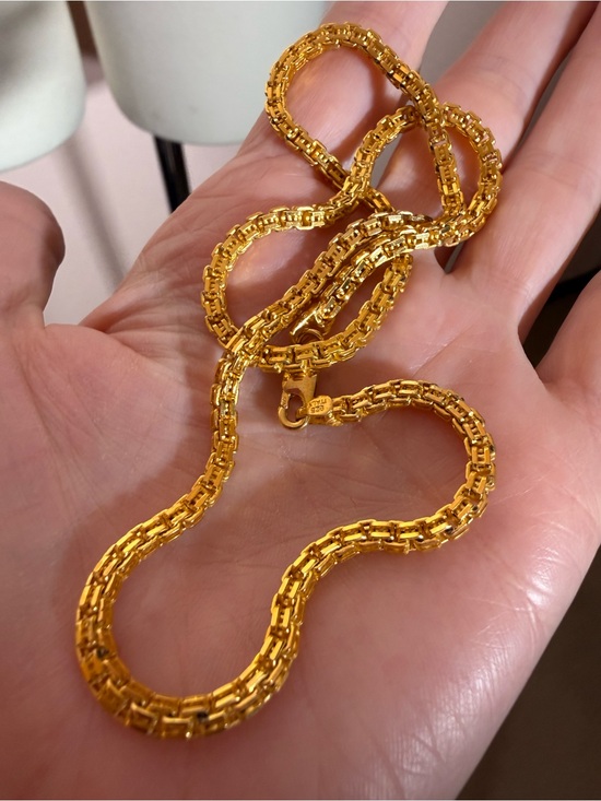 Estate Jewelry - Gold sterling silver designer runway square link heavy chain necklace 18” Italy